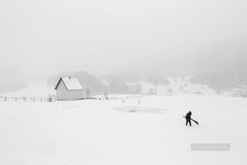En blanco y negro Painting - paisaje invernal en blanco y negro